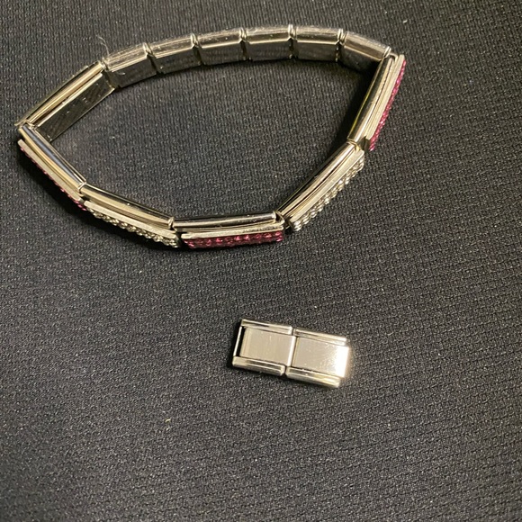 Italian Charm Pink and Clear Rhinestone Stainless Bracelet w/extra links - Picture 11 of 11